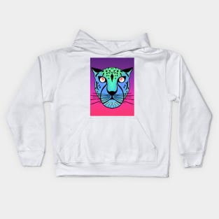 Neon Green Blue Black Leopard on hot electric pink purple background Kids Hoodie